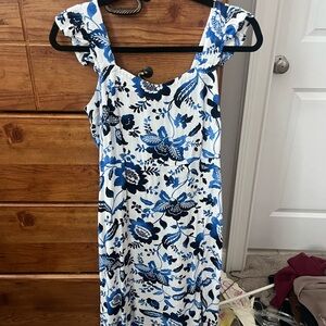 Ann Taylor Floral Blue and White Dress